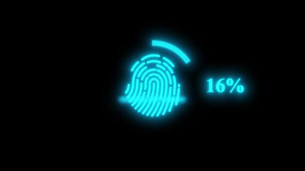 Blue Neon Fingerprint Icon Animated Glowing Black Background — Stock videók