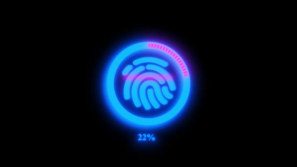 Futuristiskt Fingeravtrycksläsare Gränssnitt Med Neon Glöd Ikon Animerad Mörk Bakgrund — Stockvideo