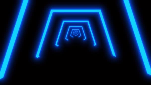 Streszczenie Neonowy Tunel Niebieskimi Światłami Tworzących Trójkątny Wzór Animowany Nadaje — Wideo stockowe