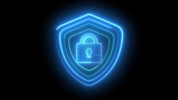 Digitaal Cybersecurity Concept Met Gloeiend Blauw Schild Hangslot Een Donkere — Stockvideo
