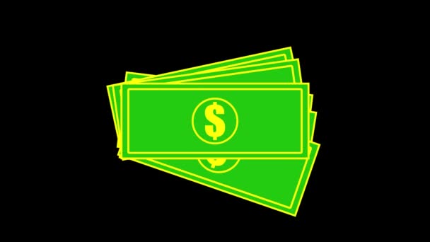 Stack Green Dollar Bills Animated Black Background — Stock Video