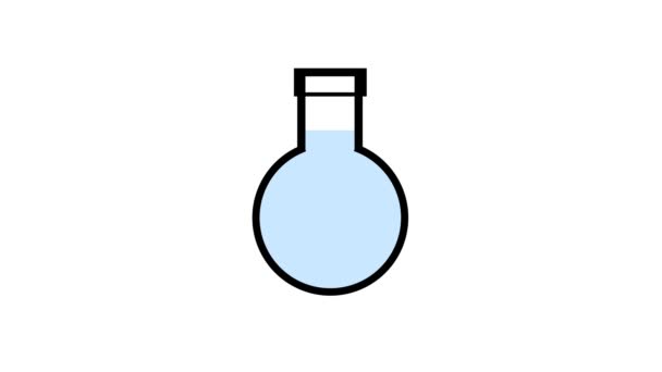 Minimalist Bottom Flask Illustration Blue Liquid White Background — Stock Video