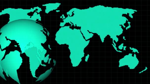 Ψηφιακός Παγκόσμιος Χάρτης Λαμπερά Περιγράμματα Σκούρο Φόντο — Αρχείο Βίντεο