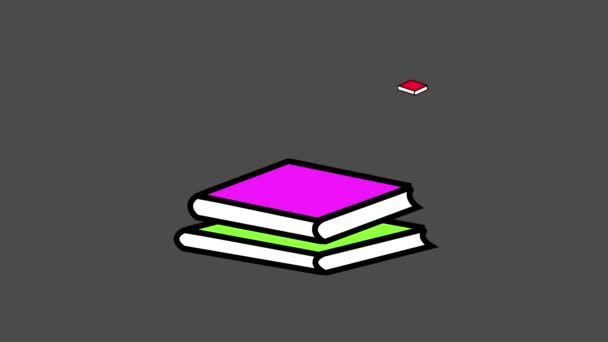 Montón Libros Coloridos Animados Sobre Fondo Gris — Vídeos de Stock