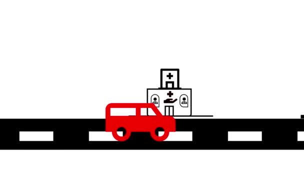 Minimalista Illusztráció Egy Piros Autó Egy Úton Szaggatott Vonalak Animált — Stock videók