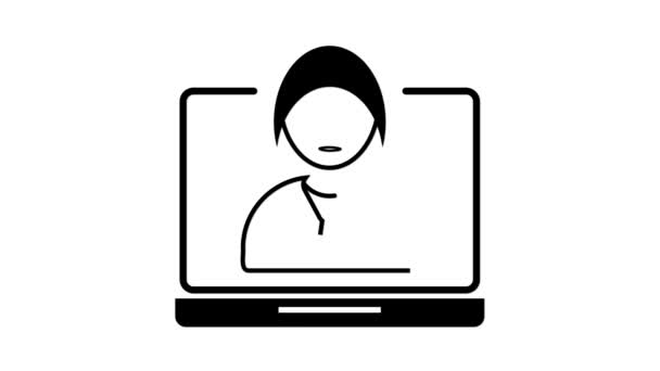 ホワイトバックグラウンドでアニメーションされたニュースプレゼンテーションノートパソコン画面アイコンの最小限のアイコン — ストック動画