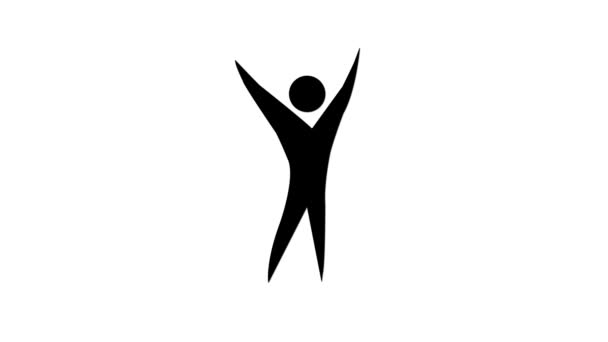 Silhouette Joyful Person Arms Raised Animated White Background — Stock Video