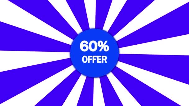 Blue White Rays Background Animated Black Circle Labeled Offer Center — Stock Video