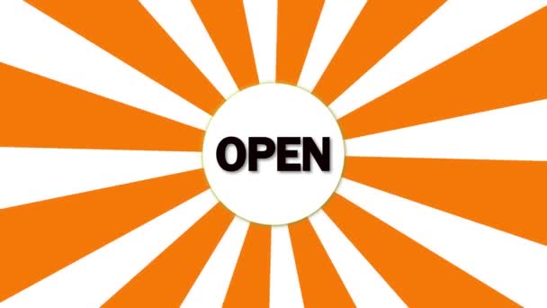 Orangefarbenes Und Weißes Open Schild Mit Radialem Design Animiert — Stockvideo