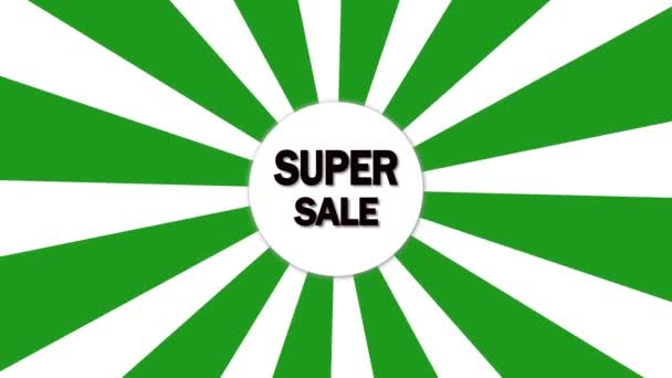 Zielono Białe Paski Promieniowe Znakiem Super Sale Centrum Animowane — Wideo stockowe