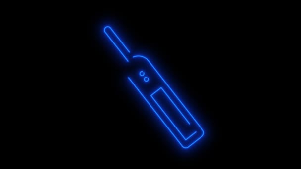 黒い背景にアニメーション化されたデジタルサーモメーターミニマリスト医療機器アイコンのネオン輝きを描くシンプルなライン — ストック動画
