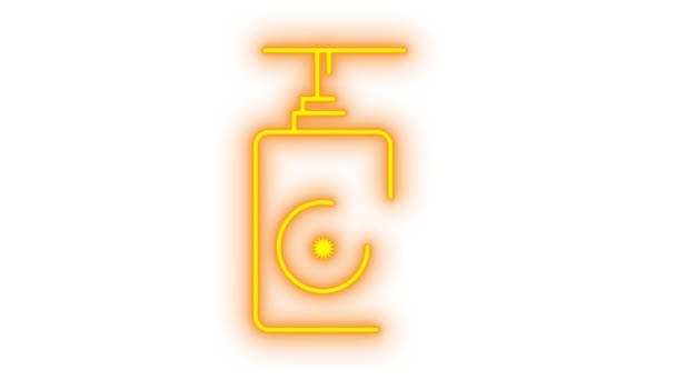 Neon Icon Hand Sanitizer Bottle Pump Sun Design Animated Light — Stock Video
