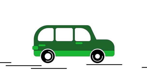 白い背景にアニメーション化された緑の車の運転アイコン — ストック動画
