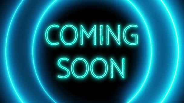 Neon Sign Words Coming Soon Glowing Blue Animated Dark Background — Stock Video