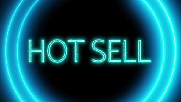 暗い背景にアニメーションされた青で輝くHot Sellの言葉でネオンサイン — ストック動画