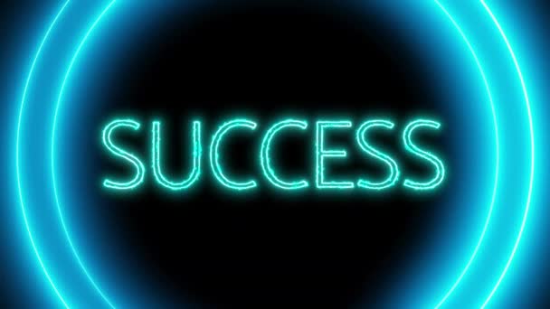 Анимированный Неоновый Знак Словами Успех Светится Синим Темном Фоне — стоковое видео