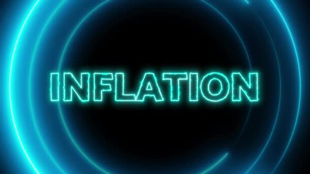 Animierte Leuchtreklame Mit Blau Leuchtenden Wörtern Inflation Auf Dunklem Hintergrund — Stockvideo