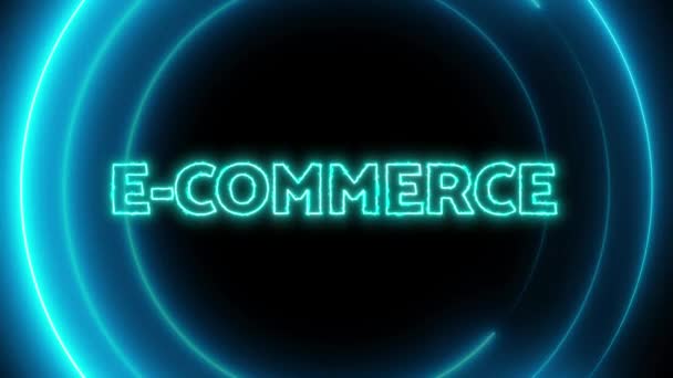 Geanimeerd Neon Bord Met Woorden Commerce Gloeiend Het Blauw Een — Stockvideo