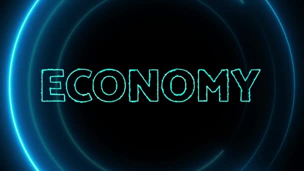 Wirtschaftstext Mit Neonleuchtendem Kreis Animiert Auf Schwarzem Hintergrund — Stockvideo