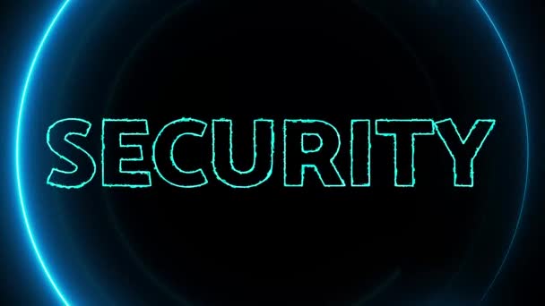 Security Text Neon Glowing Circle Animated Black Background — Video