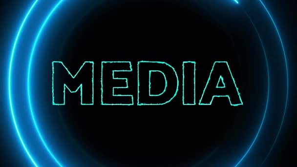 Neonowe Niebieskie Kółka Mediami Świecącymi Ciemnym Tle — Wideo stockowe