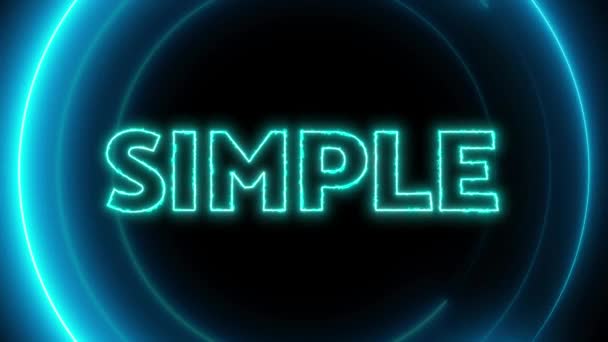 Animované Neonově Modré Kruhy Jednoduchým Slovem Zářící Tmavém Pozadí — Stock video