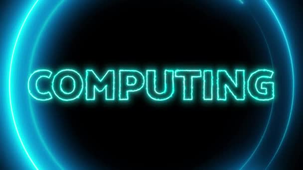 Geanimeerde Neon Blauwe Cirkels Met Woord Computing Gloeien Een Donkere — Stockvideo