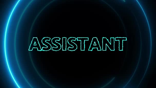 Assistant Text Neon Glowing Circle Animated Dark Background — Stock Video
