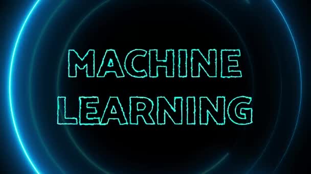 ネオンブルーサークル 単語機械学習 黒い背景でアニメーション化された光る — ストック動画