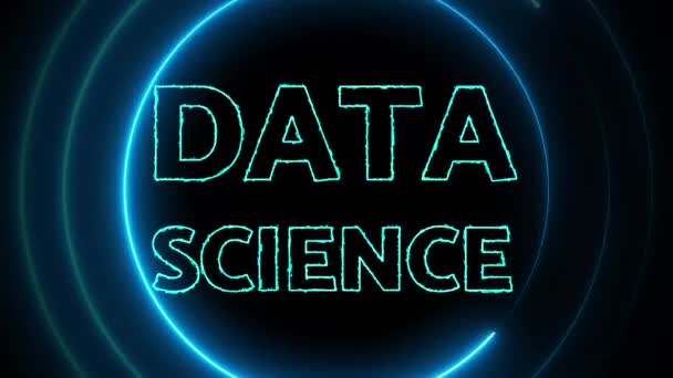 Texto Ciência Dados Com Neon Brilhando Círculo Animado Fundo Escuro — Vídeo de Stock