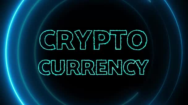 Neon Kék Körök Szó Crypto Valuta Animált Sötét Háttér — Stock videók