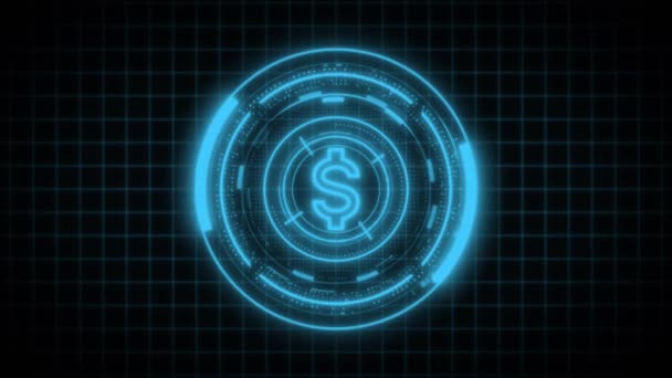 Futuristic Digital Currency Concept Glowing Neon Dollar Sign Animated Black — Stock Video