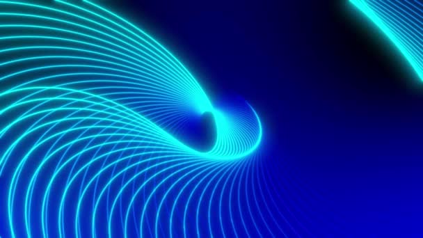 Αφηρημένα Μπλε Κύματα Νέον Κινουμένων Σχεδίων Σκοτεινό Φόντο — Αρχείο Βίντεο