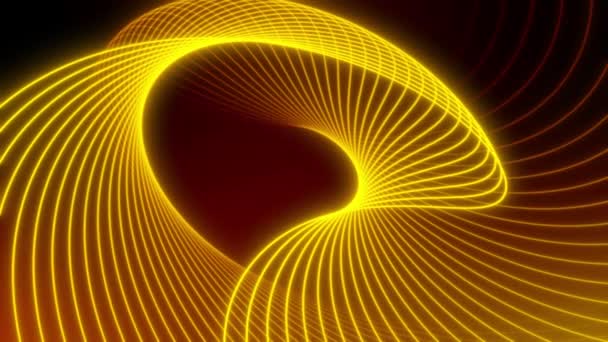 暗い背景にアニメーションされた抽象的な金色のネオン波 — ストック動画