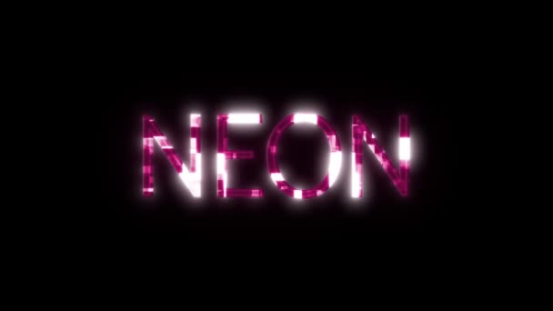 Neon 字样的充满活力的霓虹灯标志 在动画的深色背景下闪烁着粉色和白色的光芒 — 图库视频影像