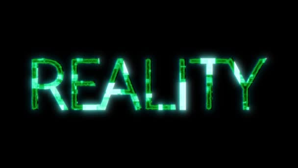 Neon Sign Word Reality Glowing Green Animated Black Background — Stock Video
