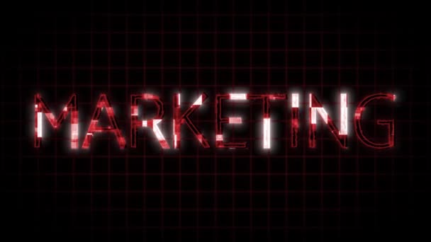 Tanda Neon Dengan Kata Marketing Bersinar Merah Terhadap Animasi Latar — Stok Video