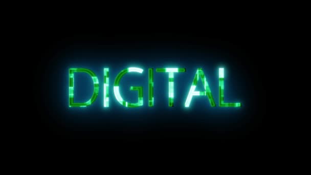 ネオンサイン 黒い背景にアニメーションされた緑で輝くデジタルの単語 — ストック動画