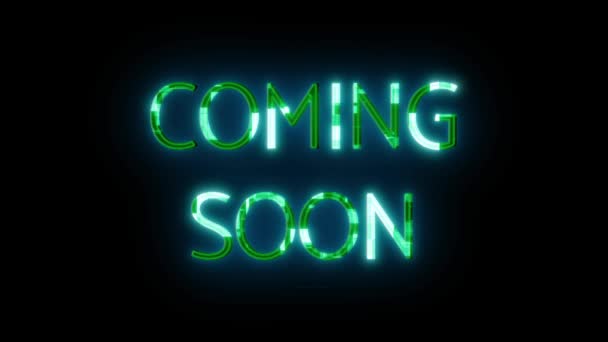 Neon Znak Napisami Coming Soon Świecące Zielonym Animowanym Czarnym Tle — Wideo stockowe