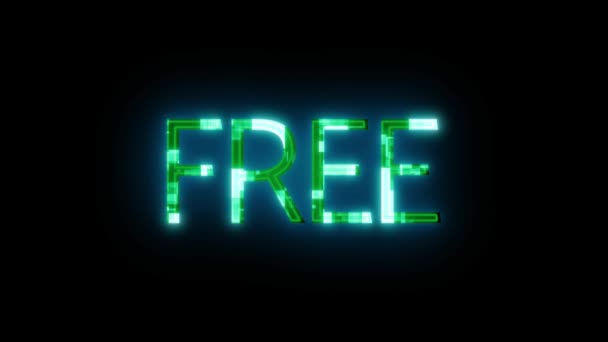 Неоновий Знак Словом Free Освітлений Яскраво Зеленим Анімованим Чорному Тлі — стокове відео