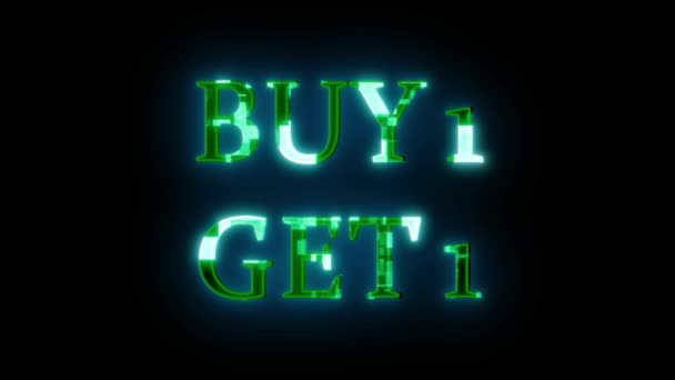 Неоновий Знак Buy Get Пропонує Світиться Зеленому Анімованому Темному Фоні — стокове відео