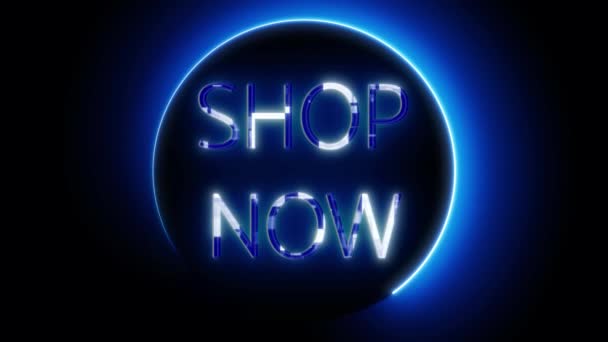 Neon Teken Met Woorden Shop Now Gloeiend Blauw Geanimeerd Een — Stockvideo