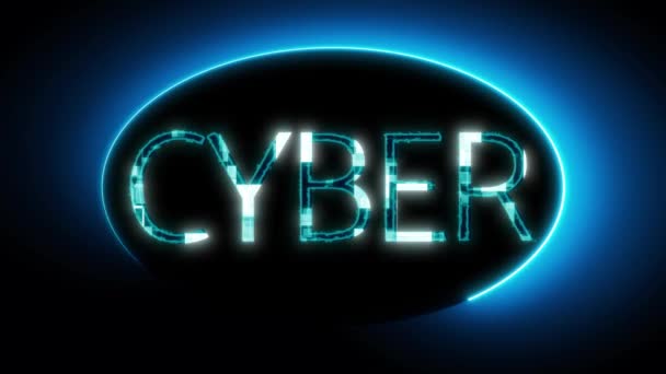 Futurystyczny Neon Słowem Cyber Świecący Niebieskim Animowanym Ciemnym Tle — Wideo stockowe