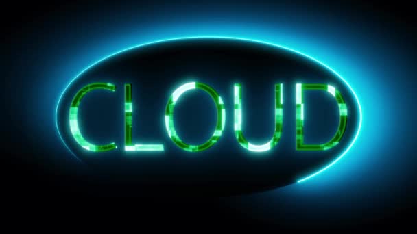 Signo Neón Con Palabra Cloud Iluminado Azul Verde Animado Sobre — Vídeos de Stock
