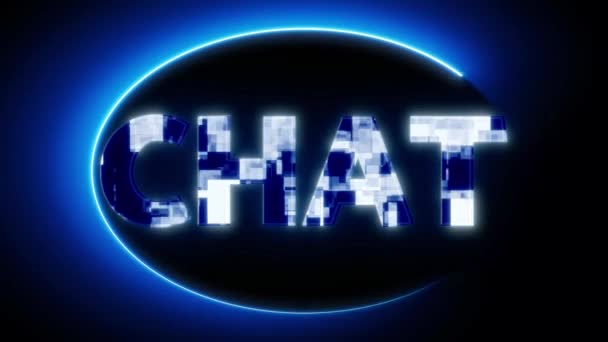 Signo Neón Con Palabra Chat Mayúsculas Iluminado Azul Animado Sobre — Vídeo de stock