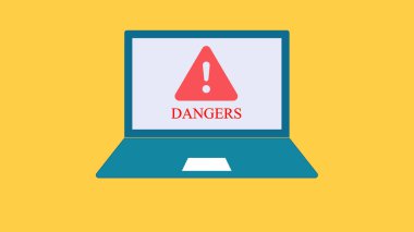 Sarı arkaplanda tehlikeli metin içeren dizüstü bilgisayar.