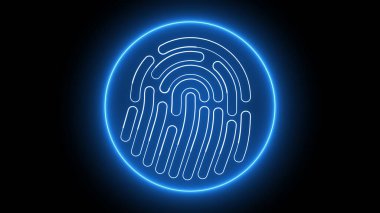 Koyu arkaplanda parlayan mavi bir parmak izi çizimi.