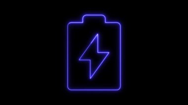 Neon parlayan pil şarj simgesi siyah bir arkaplanda canlandırıldı.