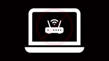 Wi-Fi sembolü olmayan dizüstü bilgisayar, siyah arkaplanda internet bağlantısı olmadığını gösteriyor.