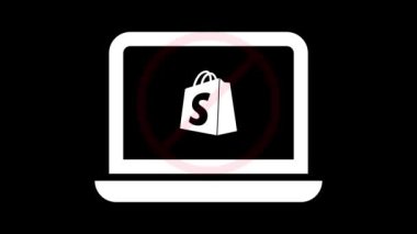 Siyah arkaplanda alışveriş poşeti olmayan bir simge gösteren dizüstü bilgisayar ekranı.